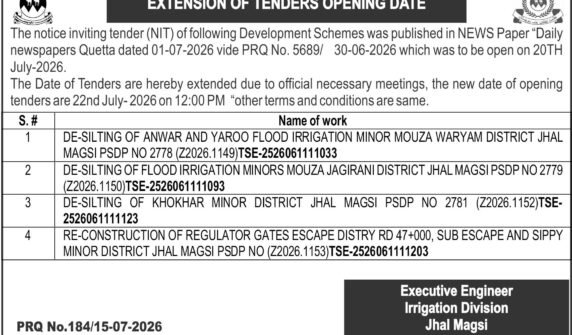 Executive Engineer Irrigation Division Jhal Magsi