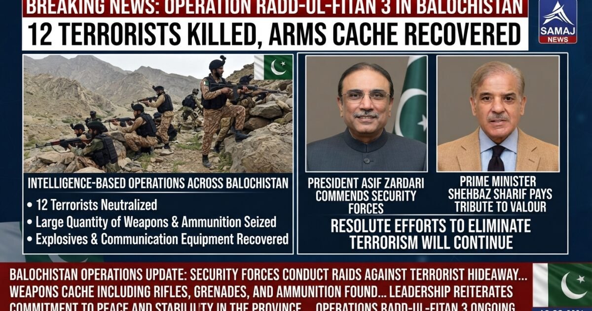 بلوچستان میں سکیورٹی فورسز کا "آپریشن ردالفتنہ 3"، مختلف کارروائیوں میں 12 دہشت گرد ہلاک